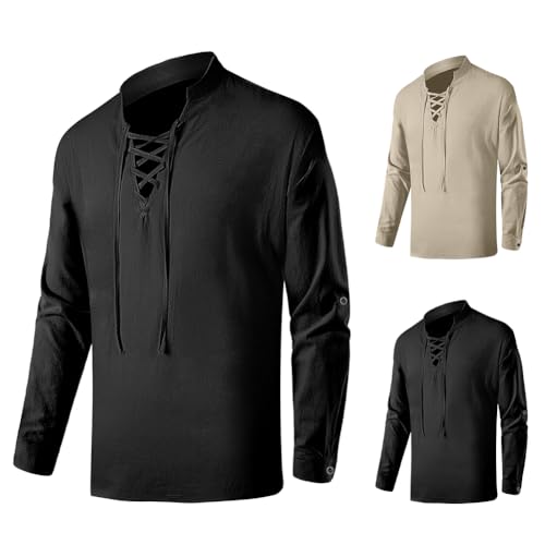 BSBUY Camisa Medieval Hombre, Disfraz Pirata de Manga Larga para Hombre de Halloween, Medieval Shirt Casual Estilo Punk Manga Larga, Vikingo Steampunk Retro Renacimiento Medieval Gótico Victoriano,2XL