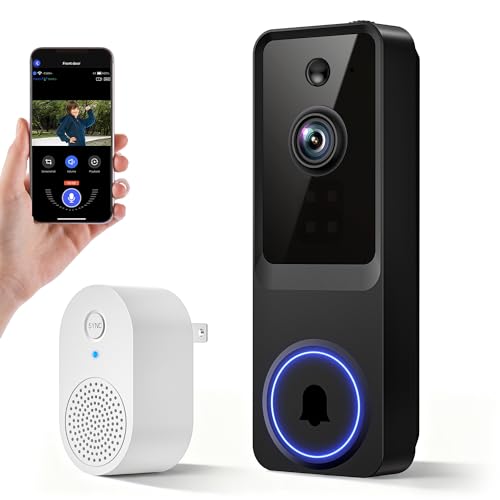 NodeBlaz Video Doorbell Wireless with Receiver, 1080P Doorbell Camera with Instant Motion Detection Alerts, AI Humanoid Detection, 5200mAh Battery, IP65 Weatherproof, Secure Cloud Recording