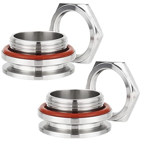(2 pack) Hilangsan 1.5" Tri Clamp Weldless Bulkhead Stainless Steel Compression Bulkhead Fittings Homebrew Kettle Bulkhead 1.5 inch TC Bulkhead for Brew Kettle Cover