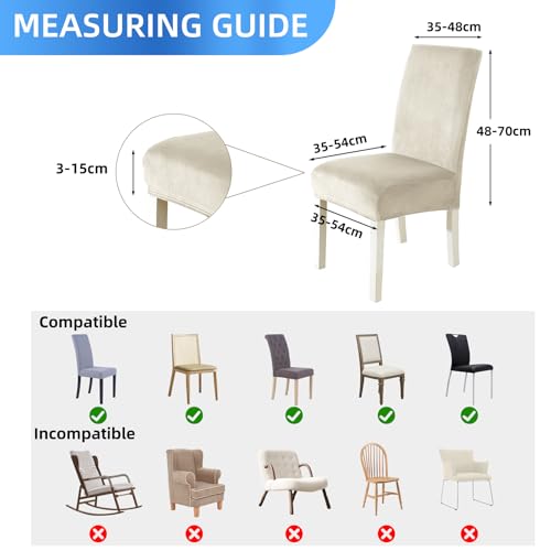CYCMACO Stuhlhussen Samt 4er Set, Stretch Stuhlüberzieher, Stuhlbezug Schwingstuhl, Hussen Für Stühle Hochlehner, Stuhlbezüge Kratzfest, Universal Chair Cover Waschbarer, Beige