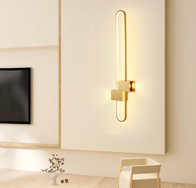 Image of 600mm Gold Oblong LED Wall Light|Modern Oblong Wall Lamp for Bedroom, Living Room, Hallway, Bedside - 3-in-1 Color Modes (Warm White, Cool White, Natural White)