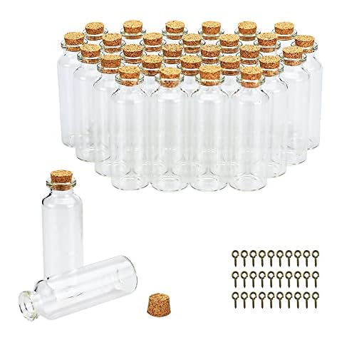 BiBiFly 30pcs 30ml Mini Glass Jars Bottles with Cork Stoppers, Clear Wish Bottles/Mini Vials Cork/Message Glass Bottle for Wedding Party Favors, DIY Arts Crafts Decoration etc Cover