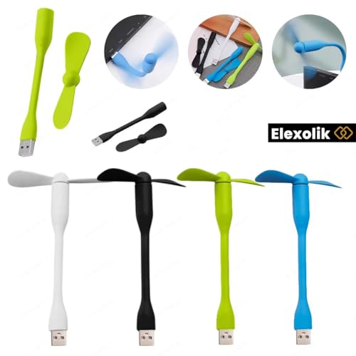 Image of Pack of 2Pcs Portable Mini Fan with Direct USB Plugin Laptop, Powerbank, Charger | Flexible Body for Kids, Adults Indoor & Outdoor Uses Travel, Library (Color May Vary)