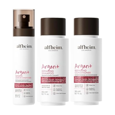ALFHEIM Argan Repairing Shampoo Conditioner Leave-in Conditioner 3-piece set Deeply Repairs Damaged Hair Intense Hydration & Frizz Control Sulfate & Paraben-Free for Daily Care & Post-Color Treatment Cover