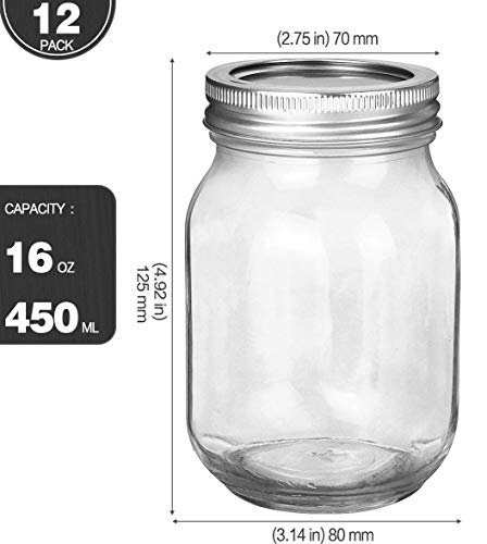 KAMOTA 12 Pack 16oz & 24 Pack 12oz Mason Jars, Ideal for Jam, Honey, Favors, Baby Foods