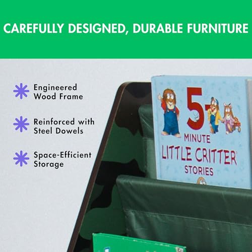 image for Humble Crew 4-Tier Kids Bookshelf, Camo Wood/Green - Premium Book Shel