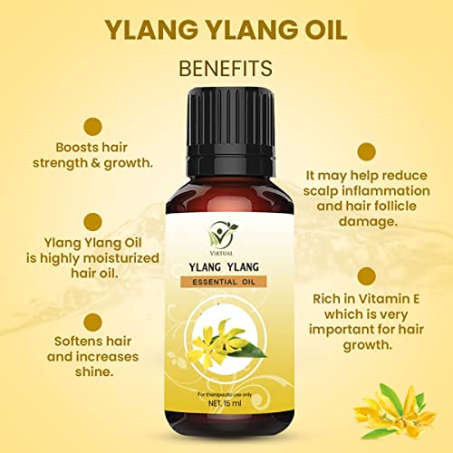Image of VIRTUAL Ylang Ylang Essential Oil 15ml Pure Natural Therapeutic Grade Aromatherapy Oil for Hair Skin Face Care Diffuser Massage Use