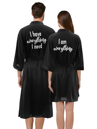 Jecery 2 Pcs Satin His and Hers Robes Set Matching Robes for Couples Women Man Wedding Engagement Bridal Shower Gifts