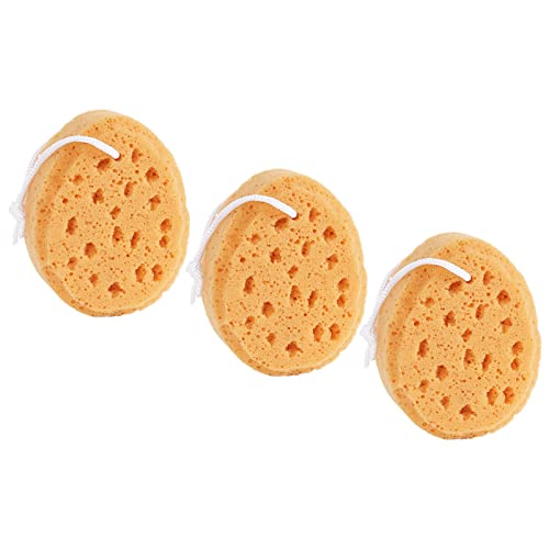 Geoyien Éponge en mousse de bain douce, Éponge corporelle en mousse, Éponge Exfoliante Nettoyante, design nid dabeille creux, convient pour le bain, le massage, lexfoliation (marron, 3 pièces) Cover