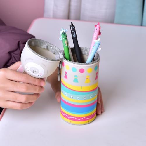 LVZONGXIN Kawaii Federmäppchen LAMA, 2-in-1 Weiche Silikontasche - Tischstifthalter, Reißverschluss, Silikon, Stiftetasche Buntstifte Marker, H 18,5 cm