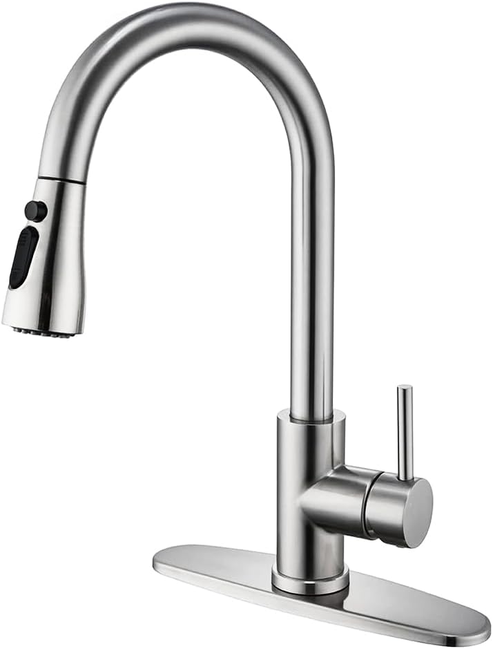 Kitchen Faucet with Pull Down Sprayer Multitask Mode Single Handle High Arc Pull Out Kitchen Sink Faucet Offers Efficient Cleaning for RV (Silver)