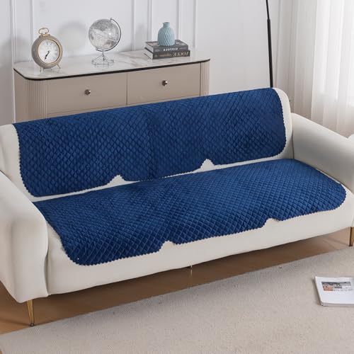 Image of HOKIPO Quilted Sofa Cover 3 Seater for Seat & Back, Washable Kids & Pet Friendly Sofa Cover, 'Quilt Classic' Navy Blue (IN-927-NBL*2)