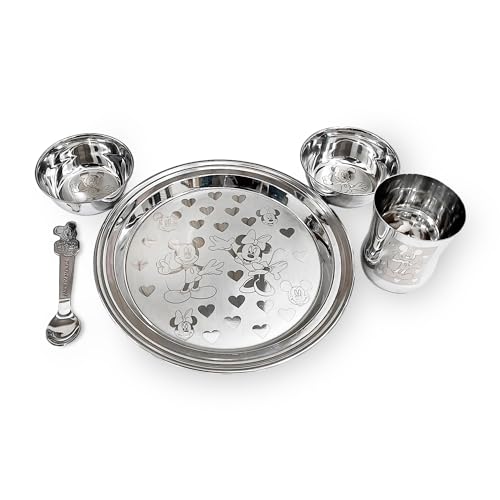 Image of KC Stainless Steel Baby Dinner Set with Plate, Bowl, Glass and Spoon Set of 5