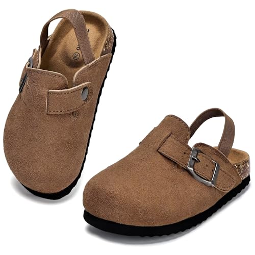 Image of Torotto Kids Suede Clogs Toddler Boys Girls Cork Footbed Clogs with Arch Support & Adjustable Straps for Indoor & Outdoor