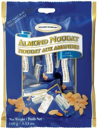 - Golden Bonbon Italian Soft Almond Nougat Candy, Individually Packed Chewy, Gluten Free Nougat, Full of Almonds, Halal Candy (3.53 Oz, Almond)