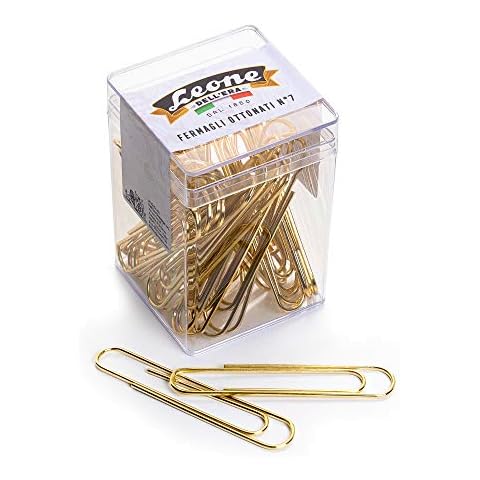 Brass clips Leone Dell'Era No. 7 - mm. 75 - Transparent Jar 30 pcs. - Made in Italy Cover
