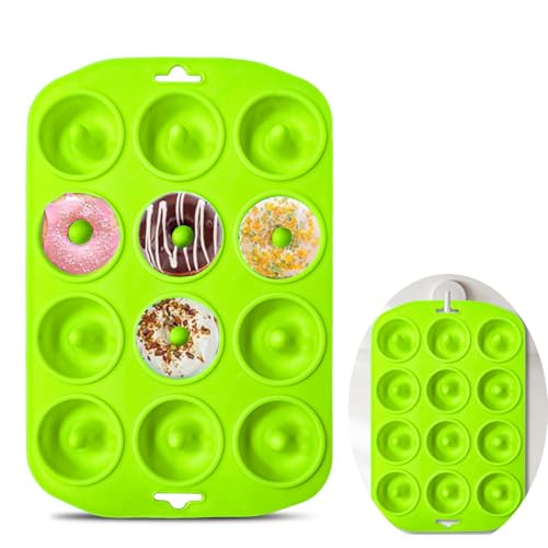 12 hole Silicone Donut Pan, Bite Size Silicone Donut Molds for baking, Mini Donut Mold Heat Resistant, Mini Donut Pan for baking Donuts, Muffin, Cake Biscuit Bagels, Non-stick Bottom, Dishwasher Safe