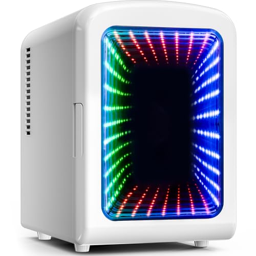 Image of Electactic 4L Mini Fridge for Bedroom with LED Gaming Light, 110V AC /12V DC Mini Refrigerator for Home and Car, 6-Can Portable Fridge for Car,Gaming Room,Dorm,Food,Drinks,Cosmetics and Skincare,White