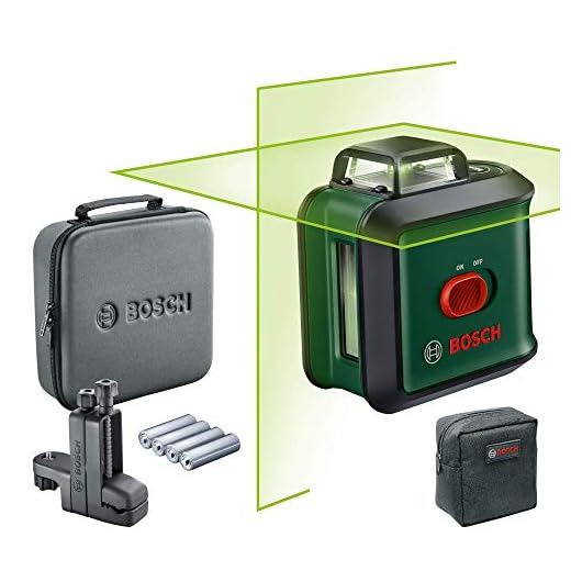 Bosch korslinjelaser UniversalLevel 360, Flexi-sats (horisontallinje på 360° + vertikallinje, grön laser, 4 x AA-batterier, med klämma, i kartong) - Amazon Edition