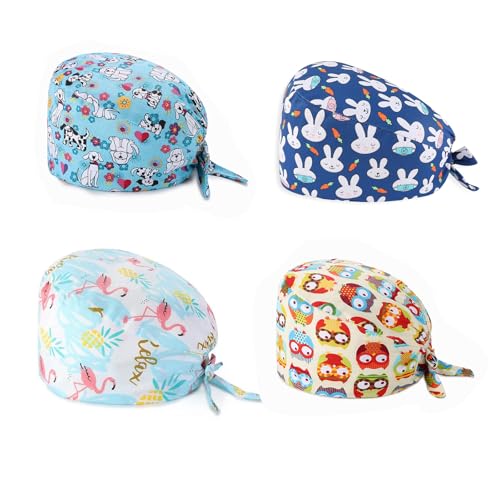 Ziyonix 4 Pezzi Cuffie Chirurgiche con Bottone, Cuffia Infermiera Cotone,