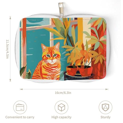 RFID Credit Card Holder Wallets for Women Cute Small Leather Ladies Cardholder Wallets Cat Illustration Card Organizer Case with Zipper3