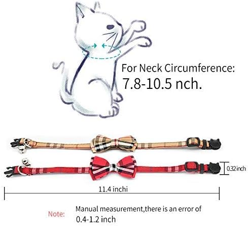DAIXI Cat Collar, Breakaway with Cute Bow Tie and Bell for Kitty and Some Puppies, Adjustable from 7.8-10.5 Inch (Pink+Red)