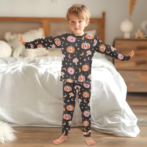 Pajama Sets Long Sleeve Pumpkin Mushroom Pattern Soft Comfy Sleepwear 2 Piece PJS 3-8T 6