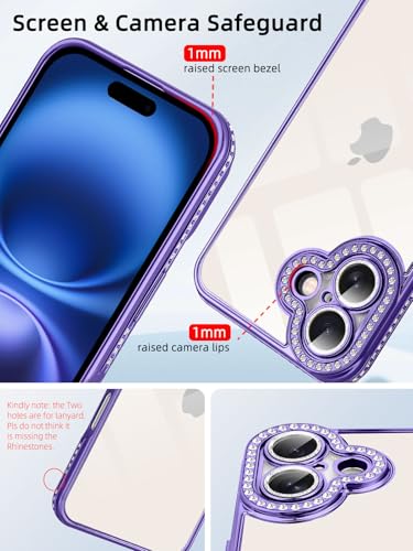 Coque iPhone 16 anti rayures violette transparente protégeant l'objectif avec strass - 3