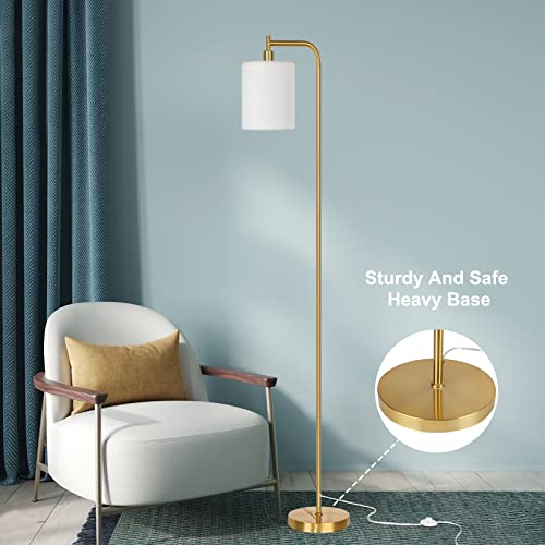 Qimh Floor Lamps For Living Room, Modern Led Standing Reading Light For Bedroom With Glass Shade, Tall Gold Industrial 3 Colors Dimmable Pole Lamp With Foot Control For Home Office Corner Decor #TOP3