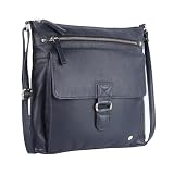 LEDERBUCK Shirley - Bolso bandolera grande de piel auténtica para mujer, Azul/Patchwork