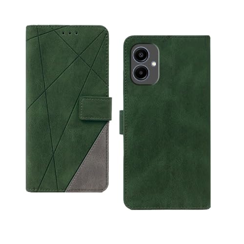 Image of amazon basics Samsung Galaxy A06 5G Flip Cover | Card Pockets Wallet & Stand | Flip Cover for Samsung Galaxy A06 5G (Green with Grey)