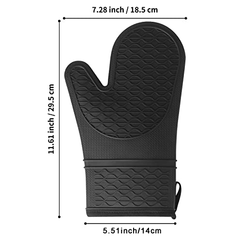 Vaincre Oven Mitts Heat Resistant - 2Pcs Black Silicone Oven Mitts, Non-Slip Grip Soft Oven Mitt, Flexible Kitchen Oven Mits Potholders Oven Gloves For Cooking Baking Kitchen Mittens #TOP1