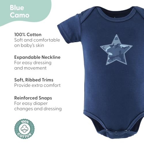 The Peanutshell Baby Boy Short Sleeve Bodysuits - 100% Cotton Outfits for Boys, Sizes 0-24 Months - Blue Camo2