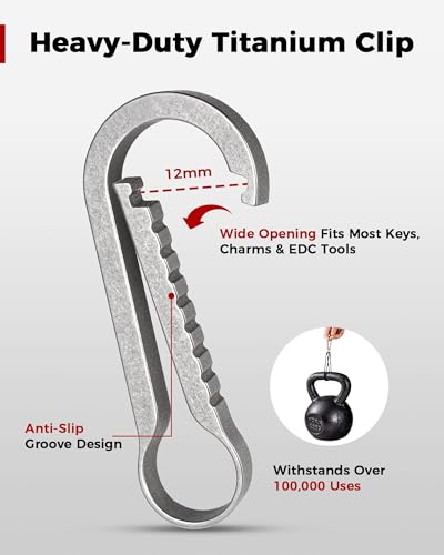 Image of FEGVE Titanium Key Chain Clip with Side-Pushing Key Ring & 2 /3inch D Ring for Car Fob Keys