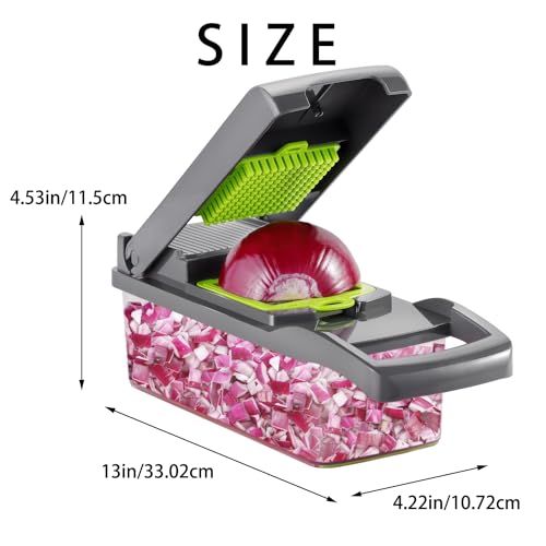 Ourokhome Vegetable Chopper Onion Cutter, 12 in 1 Professional Mandoline Slicer for Kitchen, Multifunctional Food Chopper for Potato, Tomato, Veggie with Strainer Basket, 8 Blades, Gray - Thumbnail 7