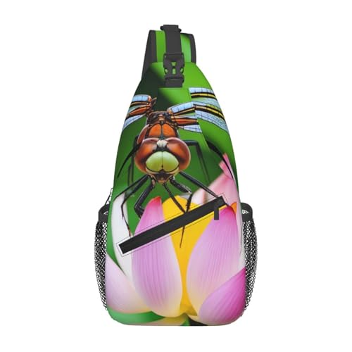 Cross Chest Bag Diagonally - Quality, Durable, and Spacious Shoulder Bag for Men and Women dragonfly on lotus flower Prints