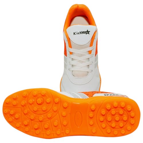 Image of KickStar Spark Cricket Shoes, White and Orange