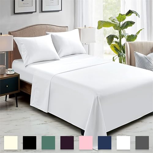 Rohi Drap plat en microfibre Super King blanc – Draps plats ultra-doux, durables et hypoallergéniques pour matelas standard et surdimensionnés, drap plat...
