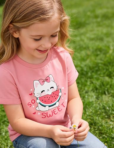 Image of Toddler Girls Clothes T-Shirt Short Sleeve Graphic Tee Cartoon Dinosaur 2-6T Girl Shirt Summer
