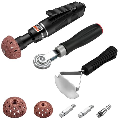 EYPINS Air Tire Buffer Full Kit - 2500RPM Air Tire Grinder with 40mm 55mm Tungsten Steel Buffing Wheel Head, Tire Inner Linner Scrapper, Patch Roller, Quiet Pneumatic Tire Repair Tools for Garage