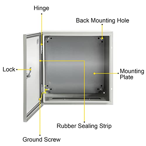 Vevor Nema Steel Enclosure, 16 X 16 X 8'' Nema 4X Steel Electrical Box, Ip66 Waterproof & Dustproof, Outdoor/Indoor Electrical Junction Box, With Mounting Plate #TOP7