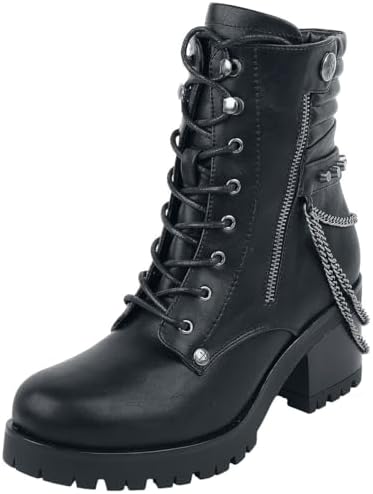 Gothicana by EMP Mujer Botas negras con cadenas y cremalleras dec...