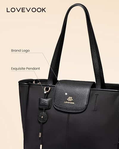 LOVEVOOK Laptop Tote Bag for Women,Nylon Work Totes with 15.6 Inch Laptop Compartments, Lightweight Fashion Purse with Large Cup Holder,Travel Tote with Luggage Straps