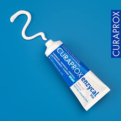 Curaprox Enzycal 950 Zahnpasta - Milde Fluoridzahnpasta mit Enzymen für die sanfte tägliche Mundpflege/Wenig abrasiv, frischer Geschmack, SLS-frei, 75ml / Hergestellt in der Schweiz