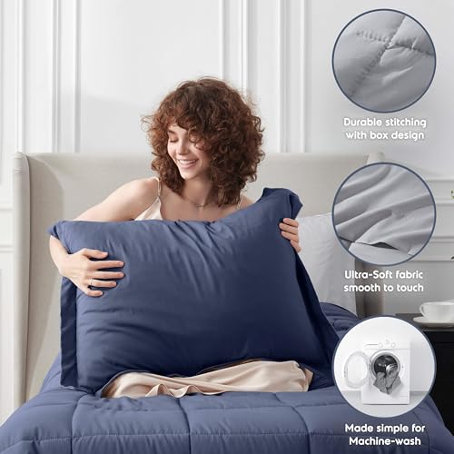 Nestl 7 Piece Twin XL Comforter Set – Navy Reversible Bed in a Bag – Complete Twin XL Size Bedding Set with Sheets, Set of 2 Down Alternative Pillows, Pillowcase and Sham by Nestl - Used condition - Image 7