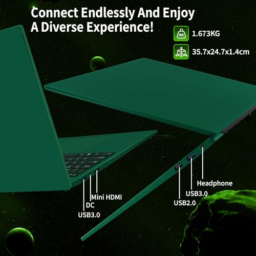 Image of BINTEC 16 Inch Green Laptop,1920 * 1200 IPS,16GB DDR4 Notebook PC, Celeron N5105(up to 2.9 GHz),Lightweight Notebook with Backlit Keyboard and Fingerprint Unlock Green, 16G+512GB SSD