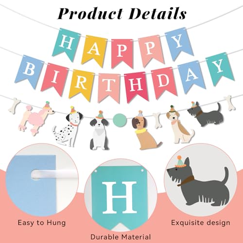 Image of Dog Happy Birthday Banner, Dog Themed Birthday Decoration, Colorful Dogs Party Decorations with Dogs Garlands Banner for Pet Puppy Birthday Party Supplies
