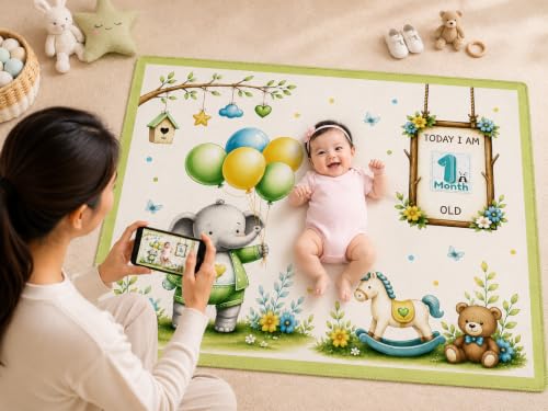 Image of NEW COMERS Baby Monthly Milestone Blanket | 1 to 12 Months Extra Soft Fleece | Best Photography Backdrop Prop | Size - 55 in to 44 inch Super Soft Fabric (Green)