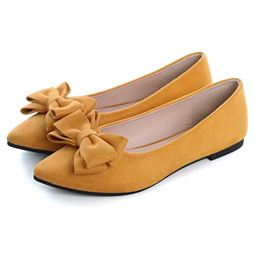 Image of SAILING LU Womens Bowknot Ballet Flats Pointy Toe Suede
