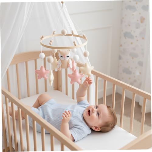 Móvil de bebé para cuna de madera con bolas de fieltro y estrellas DAGLLGEW 7